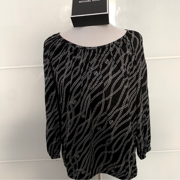 MICHAEL KORS BLACK / SILVER CHAIN LINK MK LOGO TOP - Picture 2 of 6